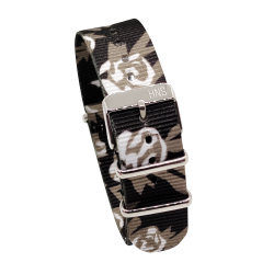 HNS Double Graphic Printed Rose Heavy Duty Ballistic Nylon Watch Strap With Polished Buckle