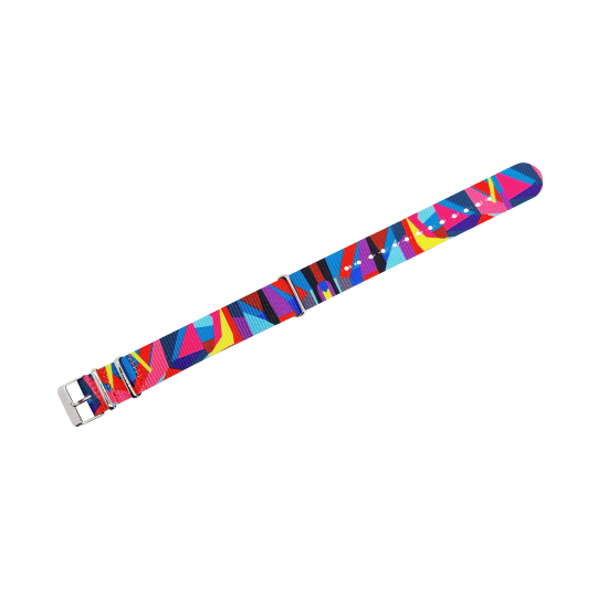 HNS Double Graphic Printed Color Heavy Duty Ballistic Nylon Watch Strap With Polished Buckle