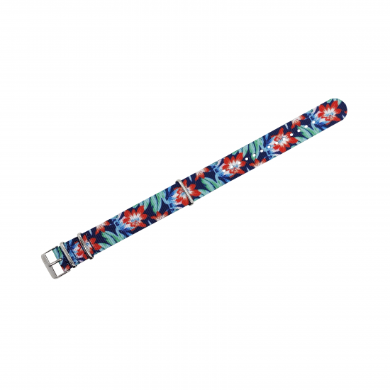 HNS Double Graphic Printed Red Flowers Heavy Duty Ballistic Nylon Watch Strap With Polished Buckle