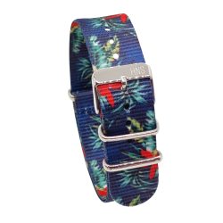 HNS Double Graphic Printed Blue Flowers Heavy Duty Ballistic Nylon Watch Strap With Polished Buckle
