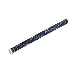 HNS Double Graphic Printed Blue Flowers Heavy Duty Ballistic Nylon Watch Strap With Polished Buckle