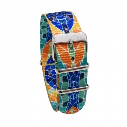 HNS Double Graphic Printed Mosaic Heavy Duty Ballistic Nylon Watch Strap With Polished Buckle