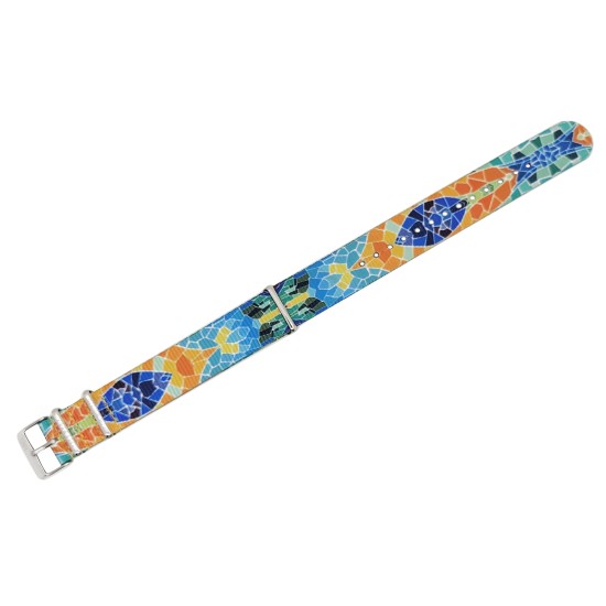 HNS Double Graphic Printed Mosaic Heavy Duty Ballistic Nylon Watch Strap With Polished Buckle