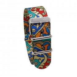 HNS Double Graphic Printed Arabesque Heavy Duty Ballistic Nylon Watch Strap With Polished Buckle
