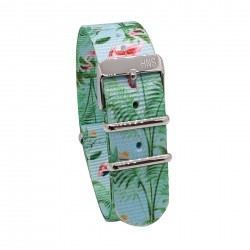 HNS Double Graphic Printed Flamingo Heavy Duty Ballistic Nylon Watch Strap With Polished Buckle
