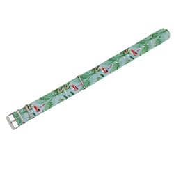 HNS Double Graphic Printed Flamingo Heavy Duty Ballistic Nylon Watch Strap With Polished Buckle