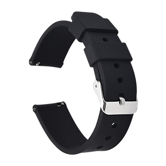 HNS Black Soft Silicone Rubber Quick Release Watch Strap