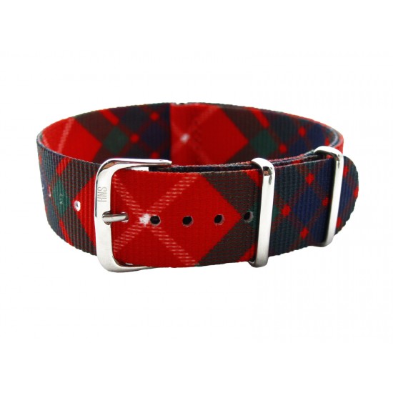 HNS Double Graphic Printed Red Grid Nylon Watch Strap With Polished Stainless Steel Buckle