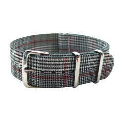 HNS Double Graphic Printed Grey Grid Ballistic Nylon Watch Strap With Polished Stainless Steel Buckle