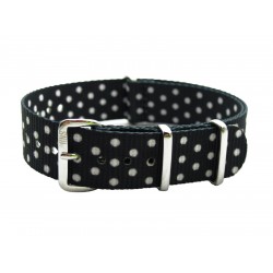 HNS Double Graphic Printed White Dots Black BG Ballistic Nylon Watch Strap With Polished Stainless Steel Buckle