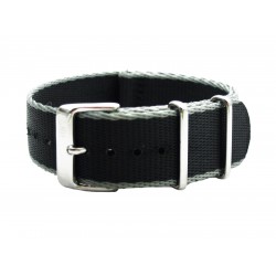 HNS 22mm Black With Grey Edge Heavy Duty Ballistic Nylon Watch Strap With Polished Stainless Steel Buckle