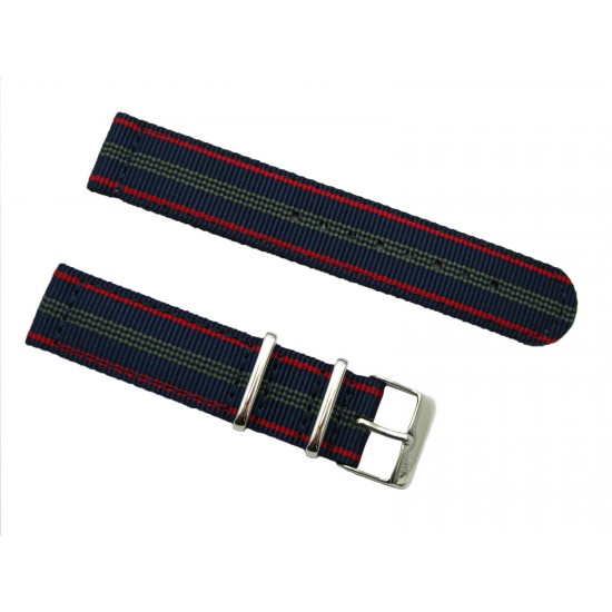 HNS 2 Pieces Blue Red Stripe Ballistic Nylon Watch Strap With Stainless Steel Buckle