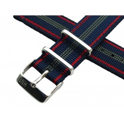 HNS 2 Pieces Blue Red Stripe Ballistic Nylon Watch Strap With Stainless Steel Buckle
