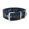 HNS Double Graphic Printed Flowers Navy BG Ballistic Nylon Watch Strap With Polished Stainless Steel Buckle