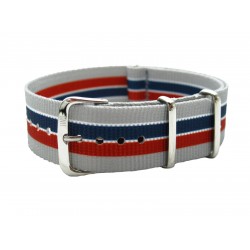 HNS Double Graphic Printed Stripe Ballistic Nylon Watch Strap With Polished Stainless Steel Buckle