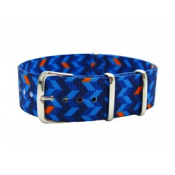 HNS Double Graphic Printed Bricks Blue BG Ballistic Nylon Watch Strap With Polished Stainless Steel Buckle