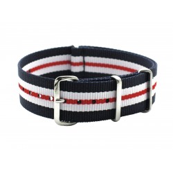 HNS Navy White Red Stripe Heavy Duty Ballistic Nylon Watch Strap With Polished Stainless Steel Buckle