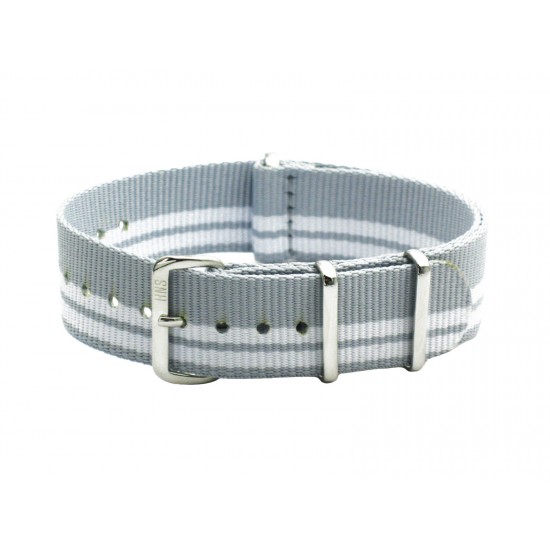 HNS Grey Stripe Heavy Duty Ballistic Nylon Watch Strap With Polished Stainless Steel Buckle