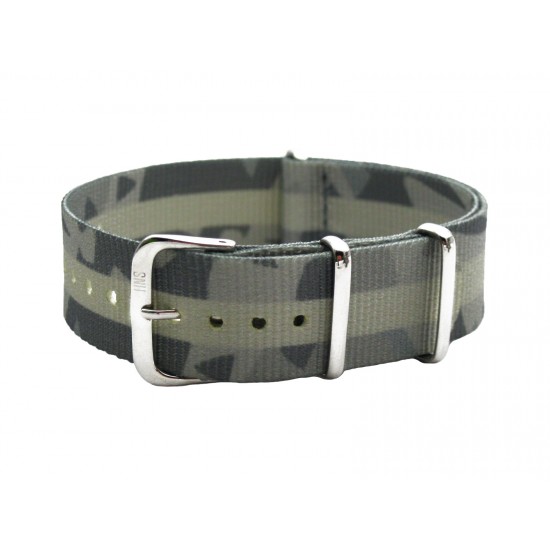 HNS Double Graphic Printed Grey Jungle Nylon Watch Strap Polished Buckle