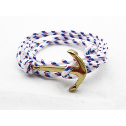 Slim 550 White Paracord Survival Adjustable Weave Golden Anchors Bracelet 
