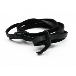 Black leather Paracord style PVD Anchors Bracelet