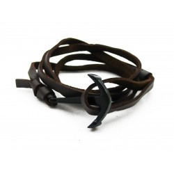 Brown leather Paracord style PVD Anchors Bracelet