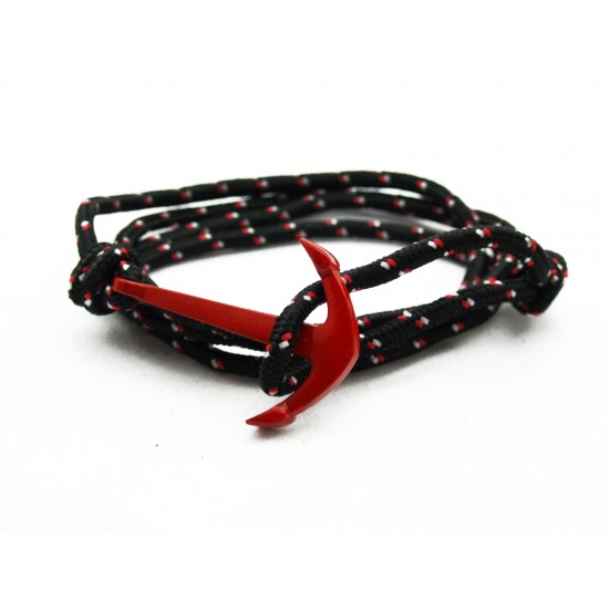Slim 550 Black Paracord Survival Adjustable Weave Red Anchors Bracelet 