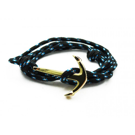 Slim 550 Black Paracord Survival Adjustable Weave Golden Anchors Bracelet 