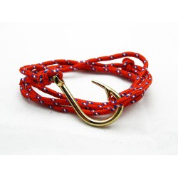 Slim 550 Red Paracord Survival Adjustable Weave Golden Hook Bracelet 