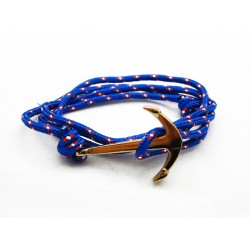 Slim 550 Blue Paracord Survival Adjustable Weave Golden Anchors Bracelet 