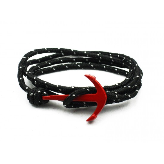 Slim 550 Black Paracord Survival Adjustable Weave Red Anchors Bracelet 