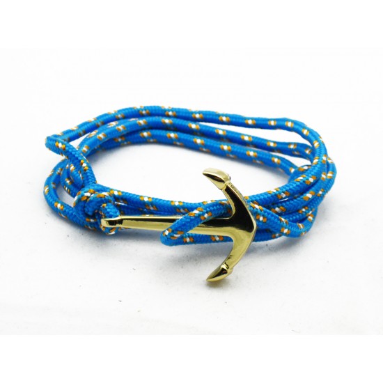 Slim 550 Sky Blue Paracord Survival Adjustable Weave Golden Anchors Bracelet 