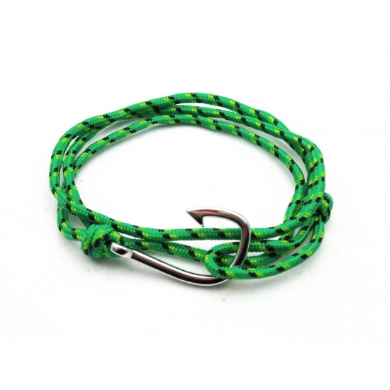 Slim 550 Green Paracord Survival Adjustable Weave Silver Hook Bracelet 