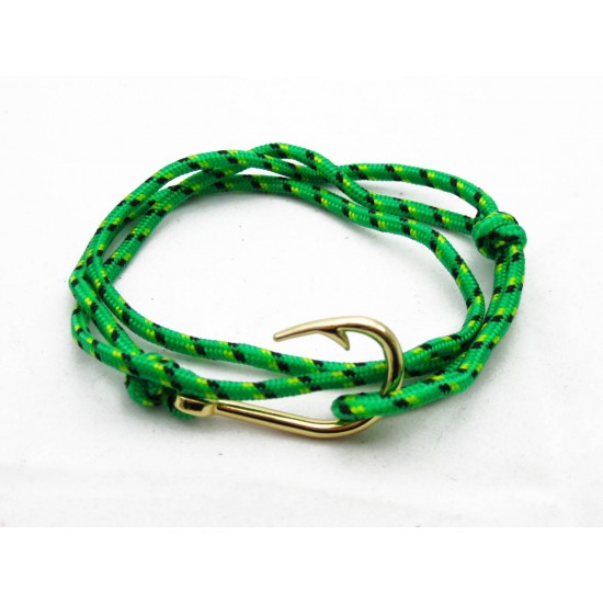 Slim 550 Green Paracord Survival Adjustable Weave Golden Hook Bracelet 