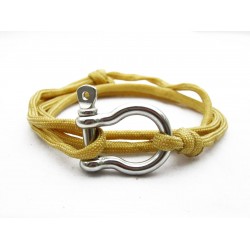 Sailors Knot Beige Paracord Survival Bracelet With SS D-Shackle Figure Eight Knot and Whipped End
