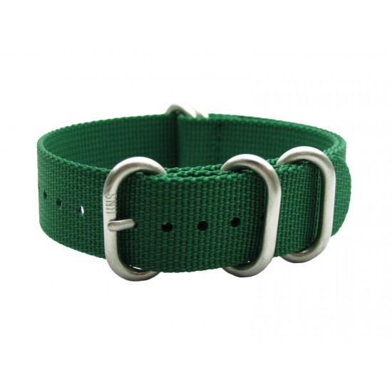 HNS Green Heavy Duty Ballistic Nylon Watch Strap with 5 Brushed Stainless Steel Rings