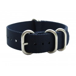 HNS Navy Blue Heavy Duty Ballistic Nylon Watch Strap with 5 Brushed Stainless Steel Rings