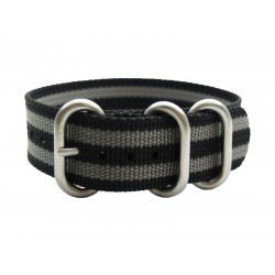 HNS 007 Black & Grey Heavy Duty Ballistic Nylon Watch Strap with 3 Brushed Stainless Steel Rings