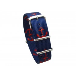 HNS Double Graphic Printed Red Anchor Heavy Duty Ballistic Nylon Watch Strap With Polished Stainless Steel Buckle