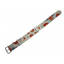 HNS Double Graphic Printed Red Flower Heavy Duty Ballistic Nylon Watch Strap With Polished Stainless Steel Buckle