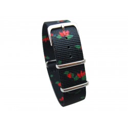 HNS Double Graphic Printed Lotus Heavy Duty Ballistic Nylon Watch Strap With Polished Stainless Steel Buckle