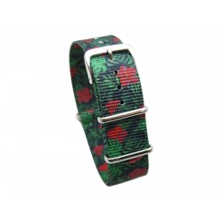 HNS Double Graphic Printed Tropical Ballistic Nylon Watch Strap With Polished Stainless Steel Buckle