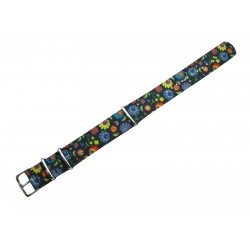 HNS Double Graphic Printed Flowers Ballistic Nylon Watch Strap With Polished Stainless Steel Buckle