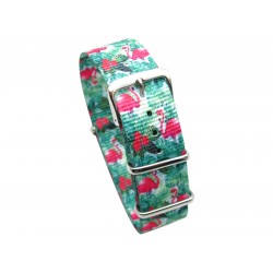 HNS Double Graphic Printed Flamingo Green Ballistic Nylon Watch Strap With Polished Stainless Steel Buckle